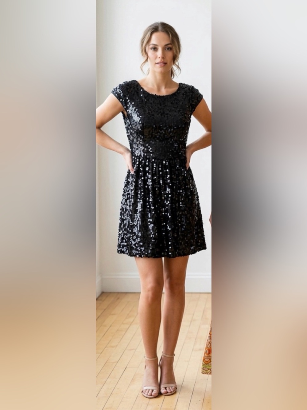 B Darlin Black Sequin Mini Dress with Blue Highlights size 9/10 like new